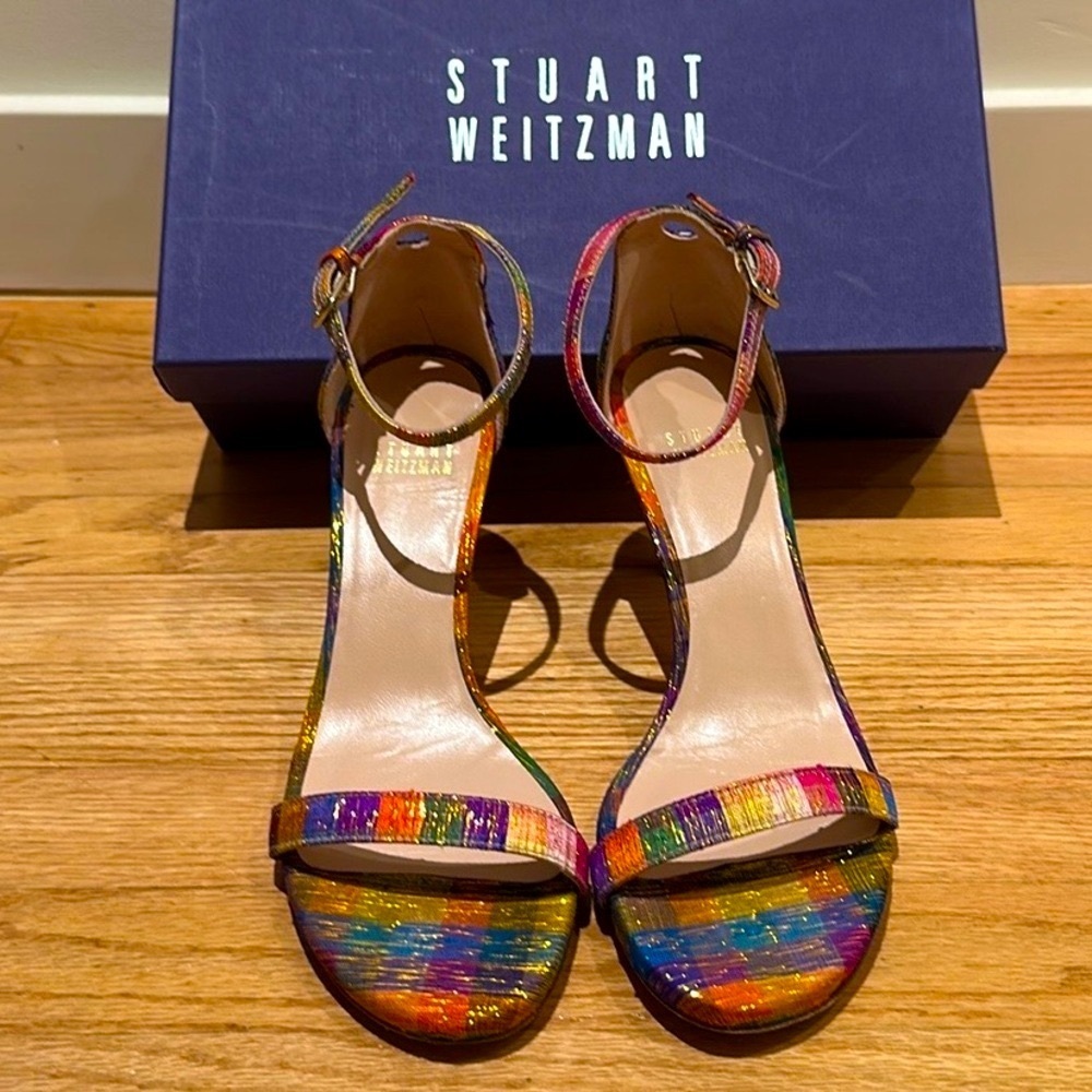 Stuart Weitzman Nunaked Tinsel Silk Heels